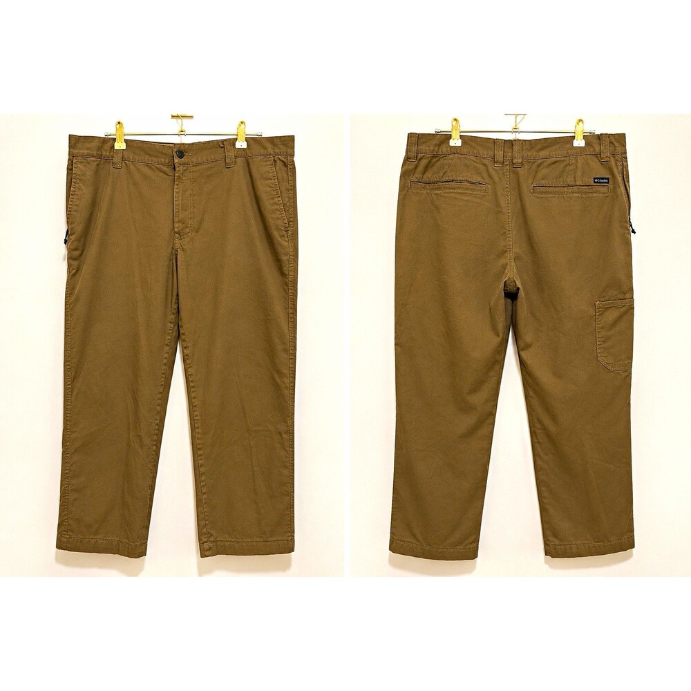 Columbia Men 38 Brown Cotton Canvas Pants Straight Leg Flat Front Workwear
